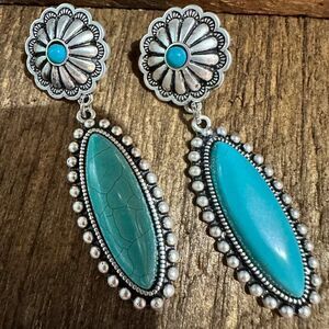 Turquoise Concho Stud‎ Drop Earrings, Native American Design, Ships in Gift Box